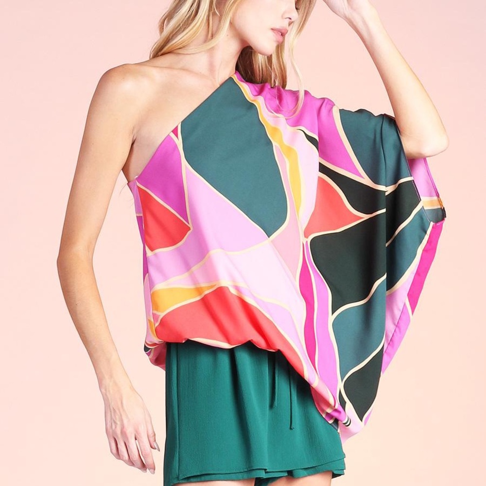 💗SOLD💗ONE SHOULDER ARTSY TOP